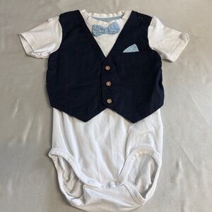H&M - Baby Onesie shirt with Navy Vest and Bow Tie